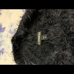 express m black fur sleeveless turtleneck croptop